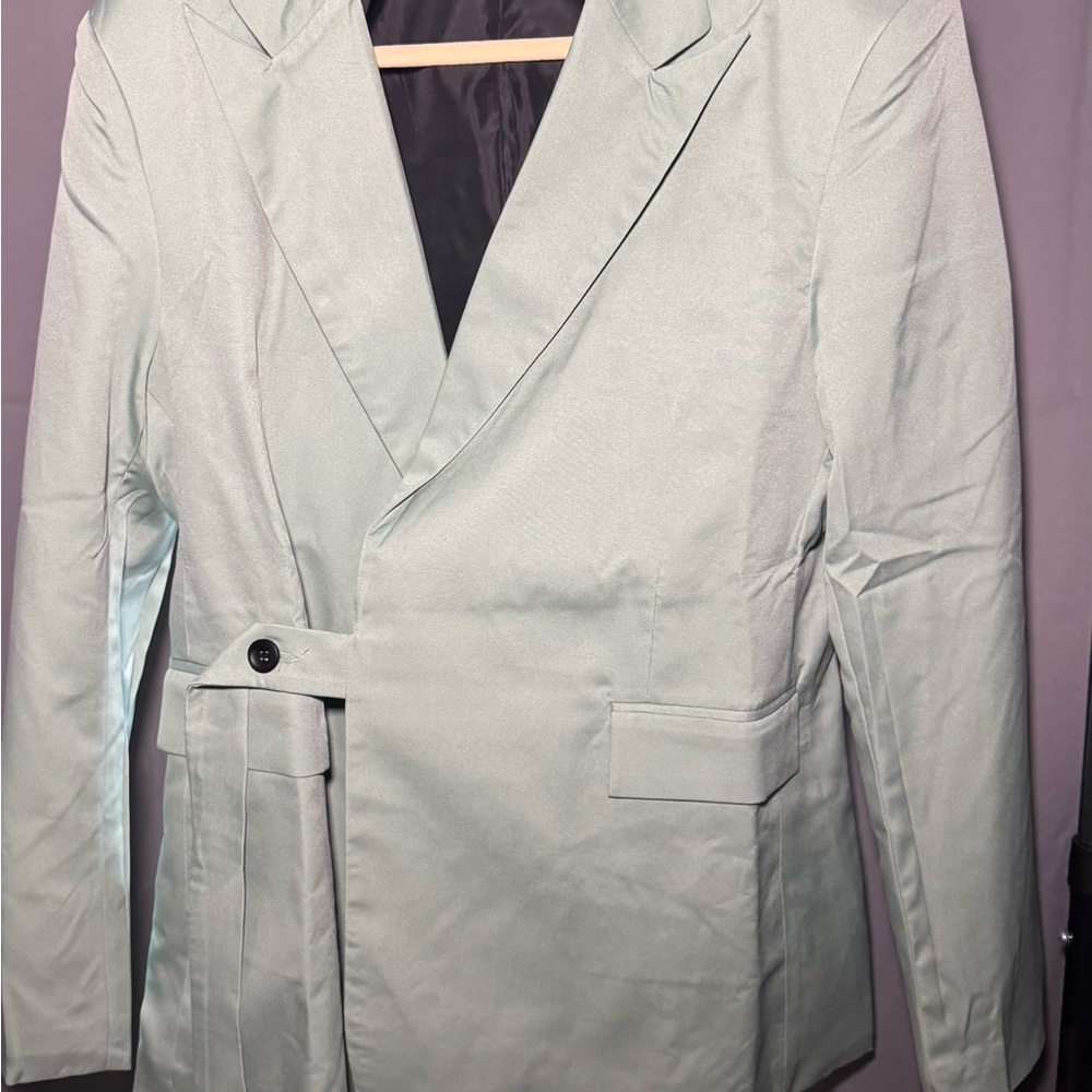 Men's Light Sage Green Belted Suit
